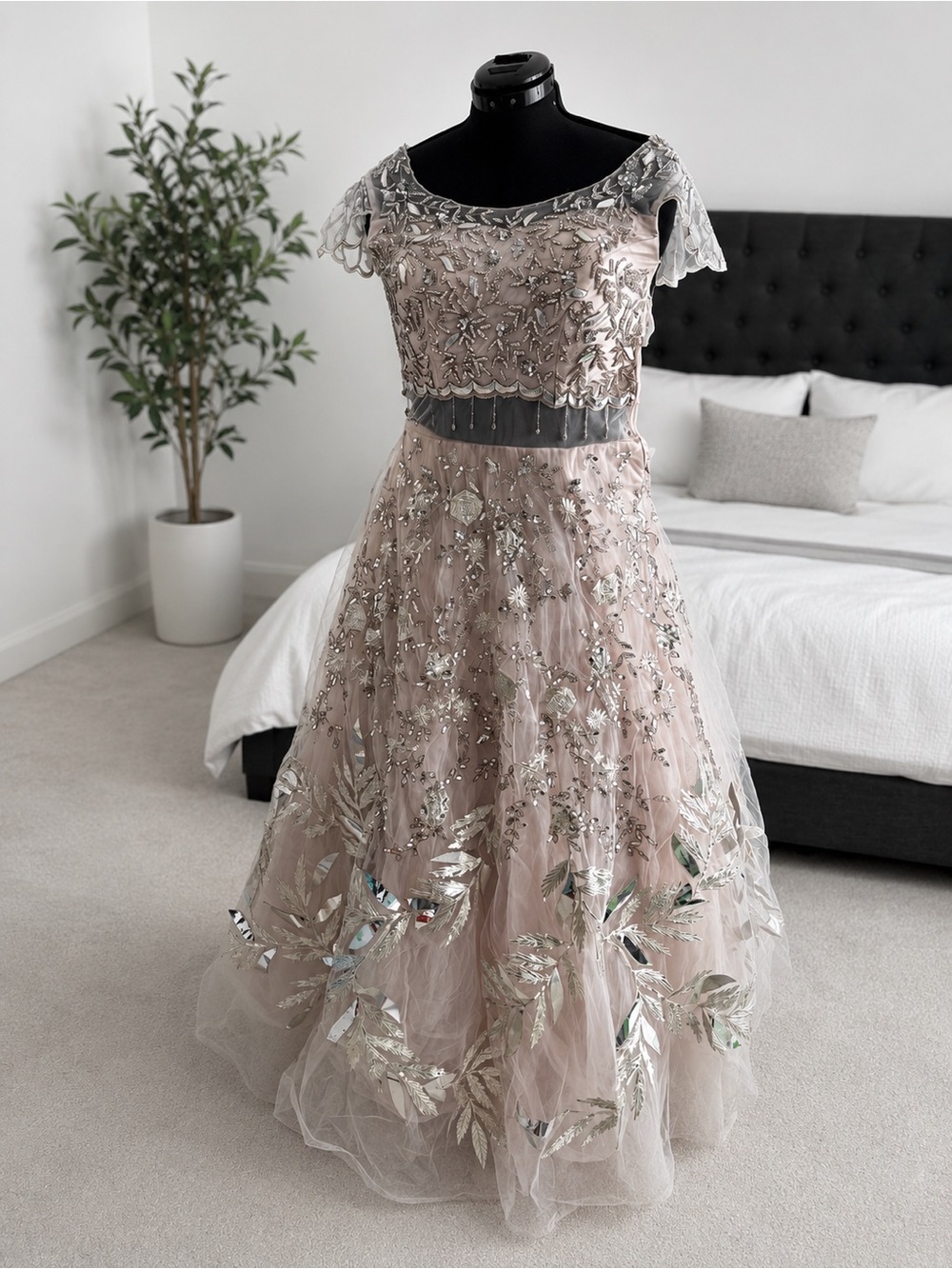 ✨ Off-White Embellished Indian Gown with Dupatta ✨